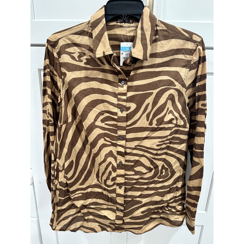 J.McLaughlin Lois Blouse Brown Bengal Row Animal Print Button Down Shirt Medium
